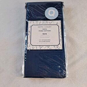 Hotel Luxury 625 TC 100% Pima Cotton 2x Standard Pillowcases Navy Blue Bedding